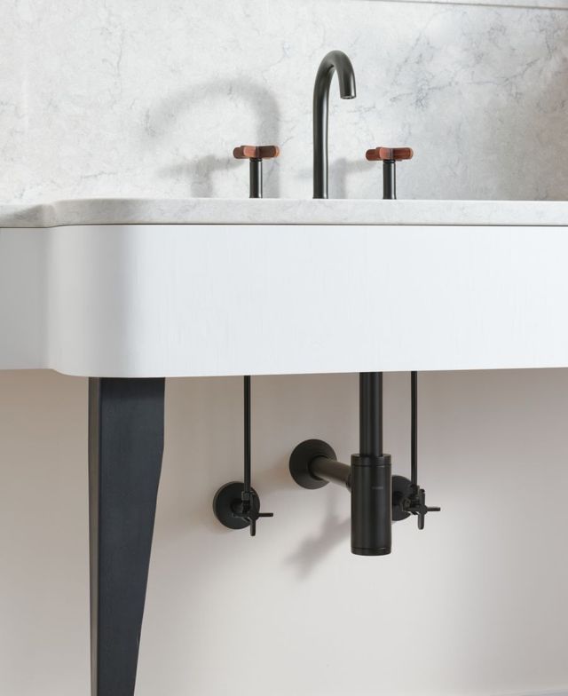 Brizo Jason Wu for Brizo™ Matte Black Widespread Lavatory High Cross Guyana Teak Wood Handles-1