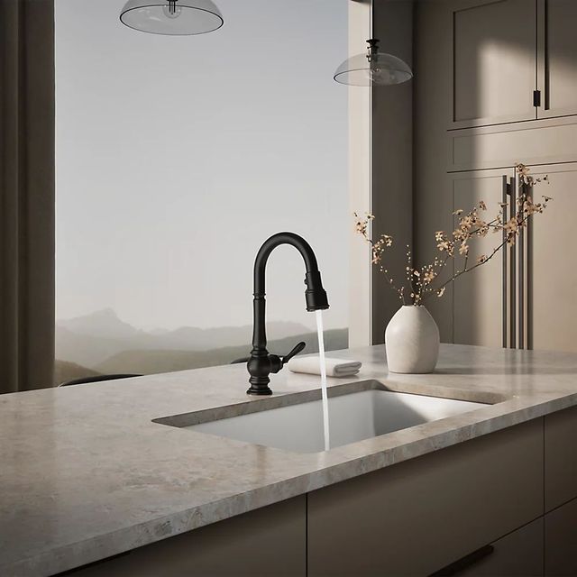 KOHLER® Artifacts® Matte Black Kitchen Sink Faucet with Unique Three-Function Sprayhead-3