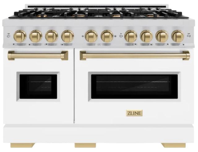 ZLINE Classic Autograph Edition 48" Stainless Steel Pro Style Gas Range with White Matte Door and Champagne Bronze Accents-0