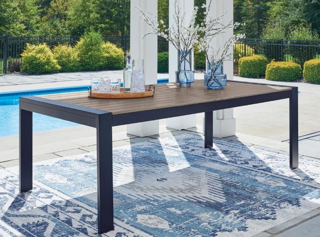 Signature Design by Ashley® Mabry Shores Driftwood Aluminum Outdoor Dining Table with Navy Blue Base-1