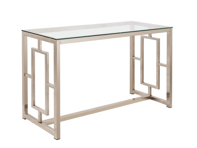 Coaster® Merced Tempered Glass Top Sofa Table with Nickel Square Base-0