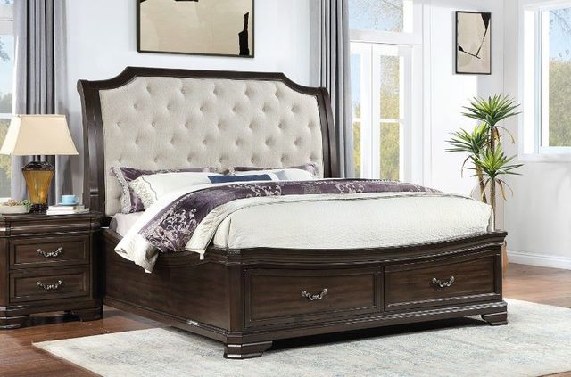 New Classic® Home Furnishings Lyndhurst Walnut California King Panel Storage Bed-1