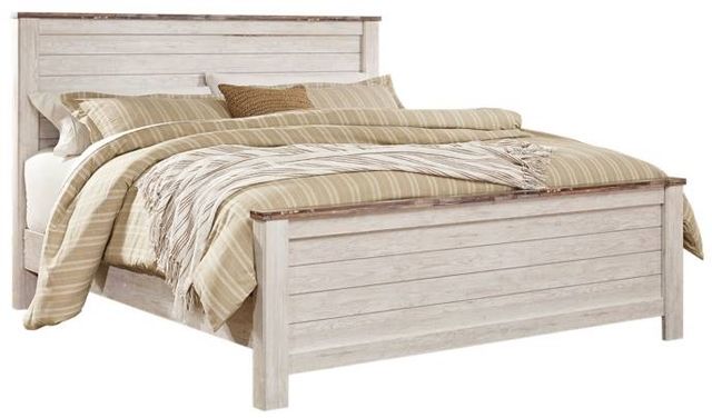 Signature Design by Ashley® Willowton 3-Piece Whitewash King Panel Bed Set-1