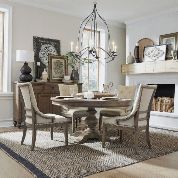 Liberty Furniture Americana Farmhouse 5-Piece Beige/Dusty Taupe Pedestal Dining Set-1
