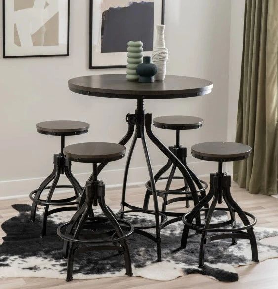Powell® Haywood 5-Piece Black/Gray Round Bar Table Set-1