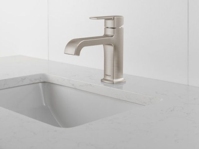 Peerless Ezra® Brushed Nickel Single Handle Curved Spout Lavatory Faucet-4