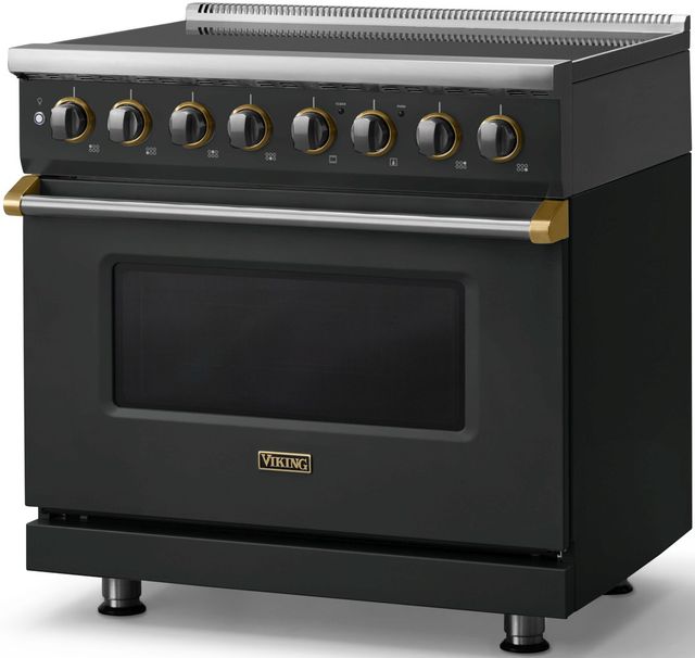Viking® 5 Series 36" Antique Bronze Pro Style Induction Range with Brushed Brass Trim-2