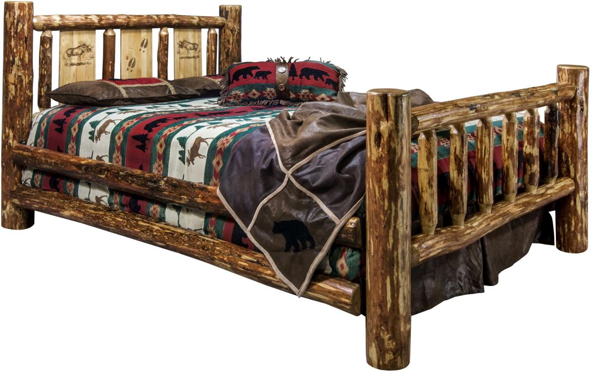 Montana Woodworks® Glacier Country Stain & Clear Lacquer California King Bed with Laser Engraved Moose Design