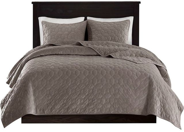 Olliix by Madison Park Harper 3 Piece Taupe King/California King Faux Velvet Reversible Coverlet Set-0