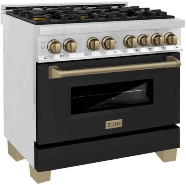 ZLINE Autograph Edition 36" Stainless Steel Pro Style Dual Fuel Range with Black Matte Door-2