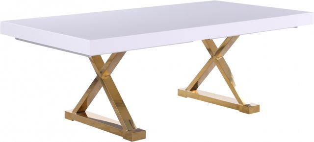 Meridian Furniture Excel White Extendable Dining Table with Gold Stainless Base-0