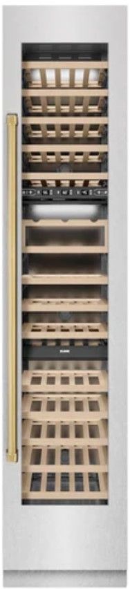 ZLINE Autograph Edition 18" 9.0 Cu. Ft. Triple Zone 68 Bottle Right Hinge Column Wine Cooler in Satin Stainless Steel with Polished Gold Accents-0