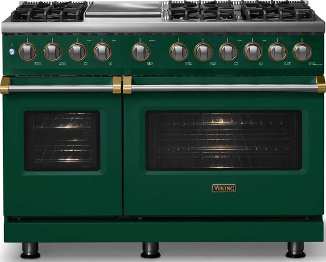 Viking® 5 Series 48" Ivy Pro Style Dual Fuel (LP) Range with Brushed Brass Trim-2