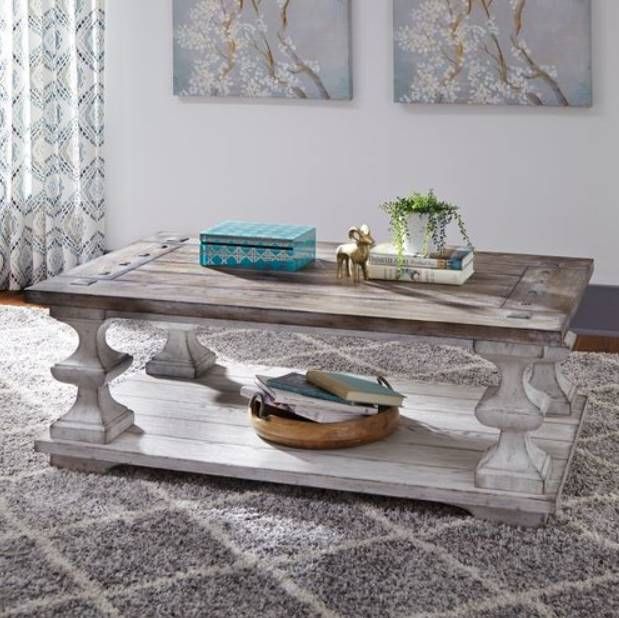 Liberty Furniture Sedona Gravel Cocktail Table with Heavy Distressed White Base-1