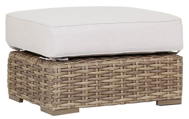 Sunset West Havana Aged Tobacco Resin Wicker Outdoor Ottoman with Canvas Flax Cushion-0
