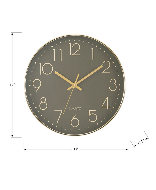 Monarch Specialties Inc. Dark Bronze 12" Analog Wall Clock with Gold Numbers-2