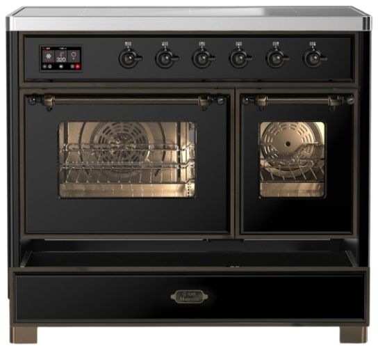 Ilve® Majestic III 40" Glossy Black Pro Style Induction Range with Triple Glass Door and Burnished Trim-2