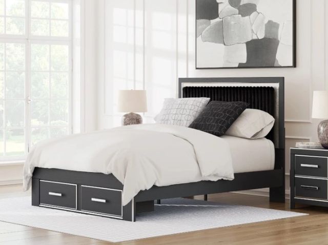 Signature Design by Ashley® Birmonton Black Queen Upholstered Storage Panel Bed-1