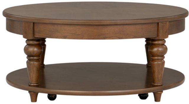 Flexsteel® Bellevue Whiskey Brown Round Coffee Table with Casters-3