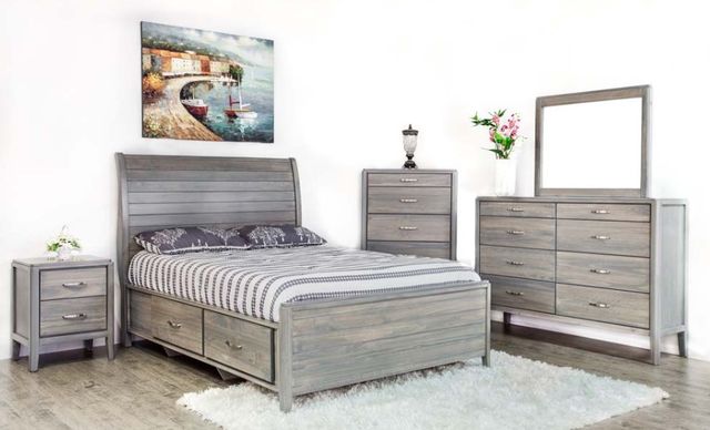Mako Wood Furniture Sage Gray Queen Storage Panel Bed-1