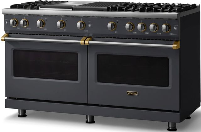 Viking® 5 Series 60" Cast Black Pro Style Gas (NG) Range with Brushed Brass Trim-2