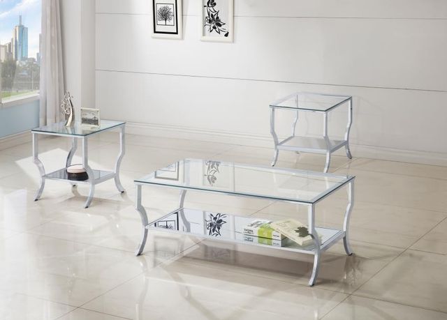 Coaster® Saide 3-Piece Tempered Glass Top Occasional Table with Chrome Base Set-1