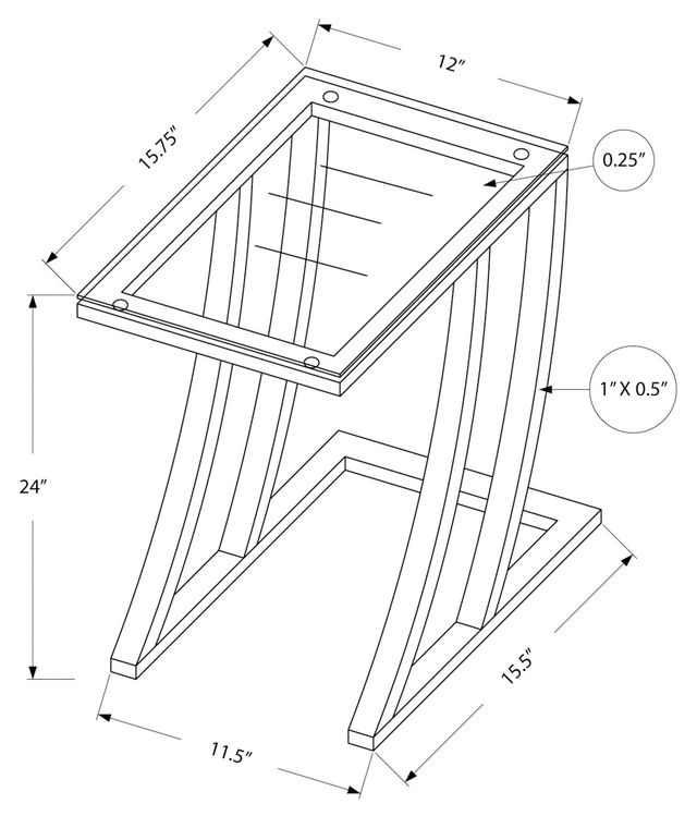 Monarch Specialties Inc. Tempered Glass Top Accent Table with Z-Shaped Black Metal Base -3