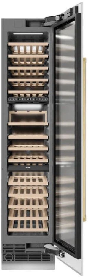 ZLINE Autograph Edition 18" 9.0 Cu. Ft. Triple Zone 68 Bottle Right Hinge Column Wine Cooler in White Matte with Polished Gold Accents-1