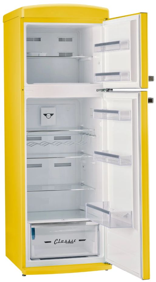 Unique Appliances 24” 11 Cu. Ft. Canary Yellow Top Freezer Refrigerator with Chrome Accent Handles-3