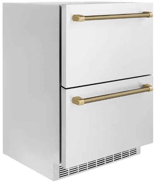 ZLINE Autograph Edition Touchstone 24 " 4.6 Cu. Ft. Stainless Steel 168 Can Outdoor-Rated Dual Refrigerator Drawer with Polished Gold Helix Handles-1