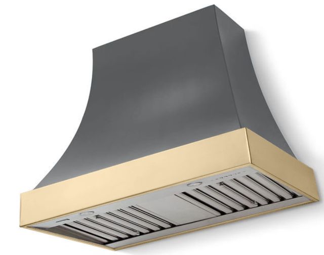 La Cornue CornuFé Cascade 36" Graphite Wall Mounted Range Hood with Polished Brass Trim-0