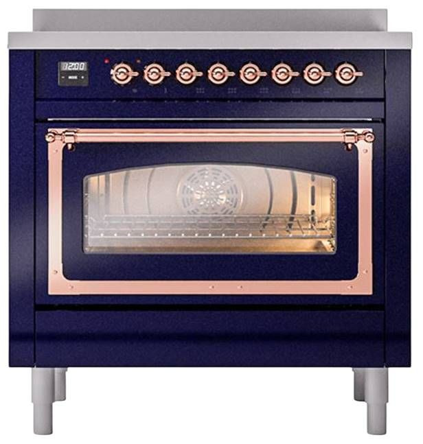 Ilve® Nostalgie II Noblesse 36'' Midnight Blue Pro Style Induction Range with Copper Trim-1