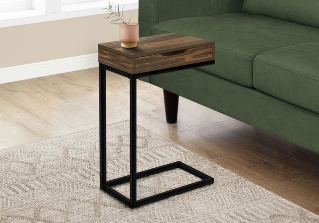 Monarch Specialties Inc. Brown Reclaimed Wood Drawer Accent Table with Black Metal Base-1