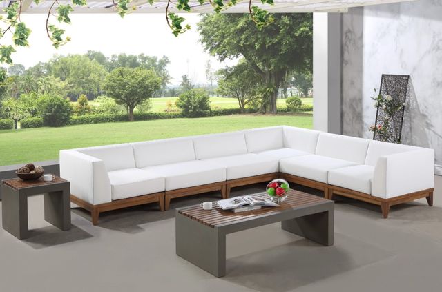 Meridian Furniture Rio 6-Piece Brown/Off-White Acacia/Fabric 131" Outdoor Patio Modular Sectional-1