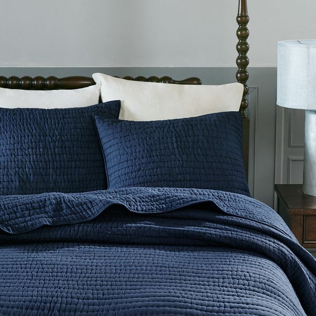 Olliix by Madison Park Signature Serene Blue Full/Queen Cotton Hand Quilted Coverlet Set-2