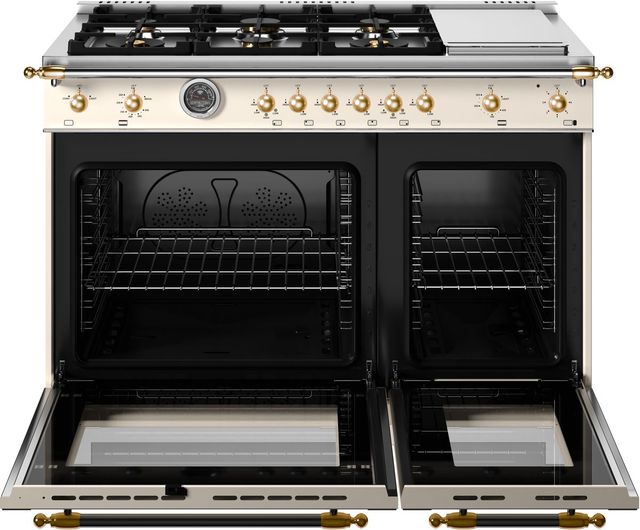 Bertazzoni Heritage Series 48" Fingerprint Resistant Avorio Pro Style Gas Range with Gold Accents-1