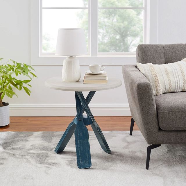 Powell® Orville Off White Side Table with Blue Base-1