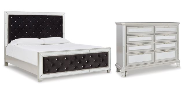 Signature Design by Ashley® Lindenfield 2-Piece Black/Silver King Upholstered Panel Bed Set-0