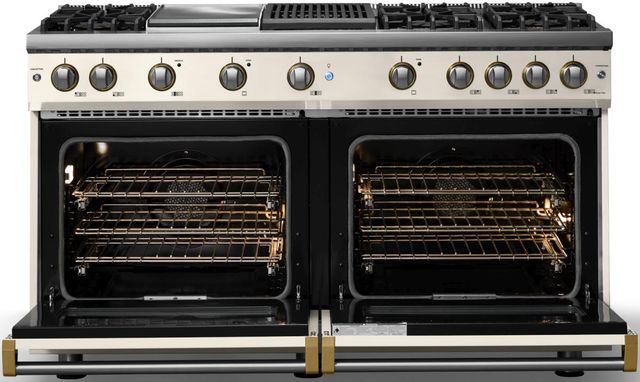 Viking® 5 Series 60" Pure White Pro Style Gas (LP) Range with Brushed Brass Trim-1