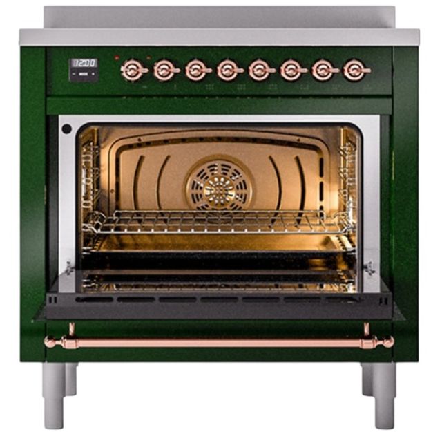 Ilve® Nostalgie II Noblesse 36'' Emerald Green Pro Style Induction Range with Copper Trim-1