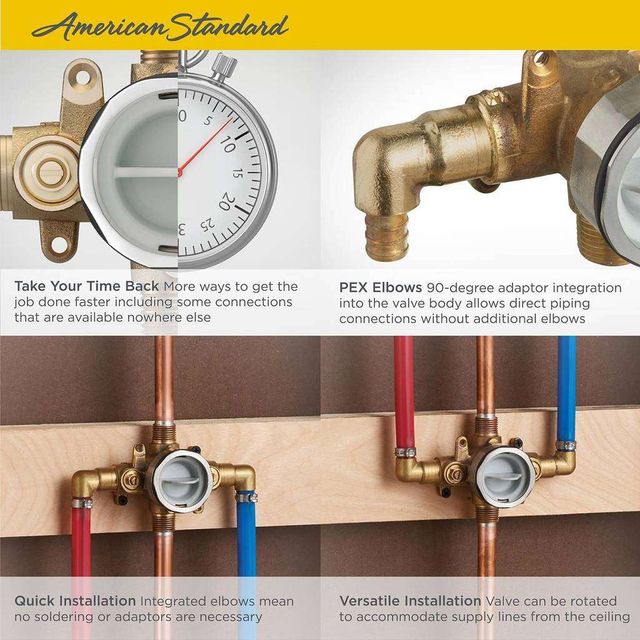 American Standard Flash® Shower Rough-In Valve with PEX Inlet Elbows/Universal Outlets and Screwdriver Stops for Crimp Ring System-2