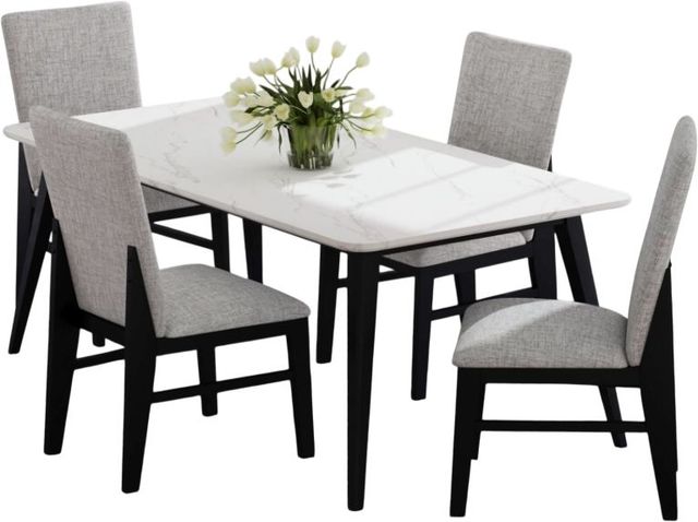 Elements International Marlene 5-Piece Marble Top Dining Set with Black Base-0