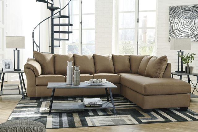 Signature Design by Ashley® Darcy 2-Piece Mocha Right-Arm Facing Sofa Sectional and Chaise-4