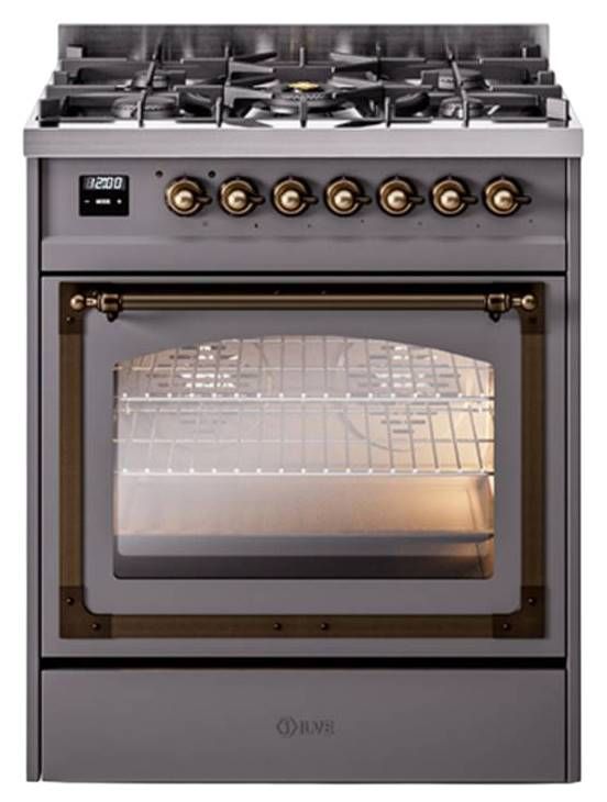 Ilve® Nostalgie II Noblesse 30" Graphite Matte Pro Style Dual Fuel Range with Burnished Trim-0