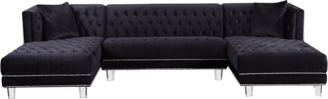 Meridian Furniture Moda 3-Piece Black Velvet U-Shape Double Chaise Sectional-0