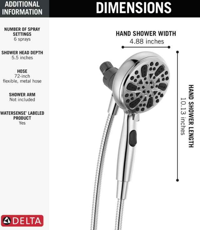 Delta Universal Showering Chrome 6-Setting SureDock® Magnetic Hand Shower-3
