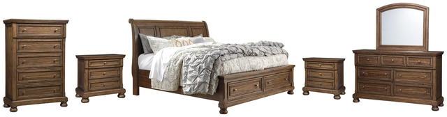 Signature Design by Ashley® Flynnter 6-Piece Medium Brown California King Storage Sleigh Bed Set-0