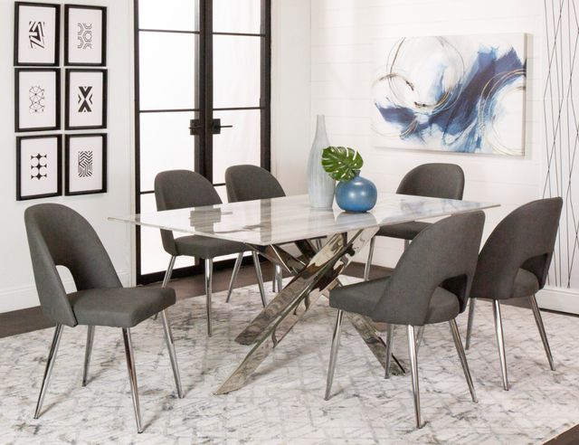 Cramco Aldo Marble Glass Top Dining Table with Chrome Base-2