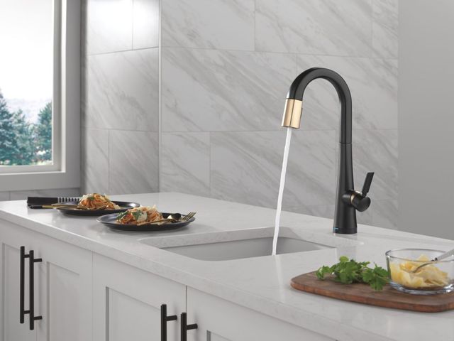 Delta Monrovia® Champagne Bronze/Matte Black Touch2O® Bar / Preparation Faucet with Touchless Technology-3