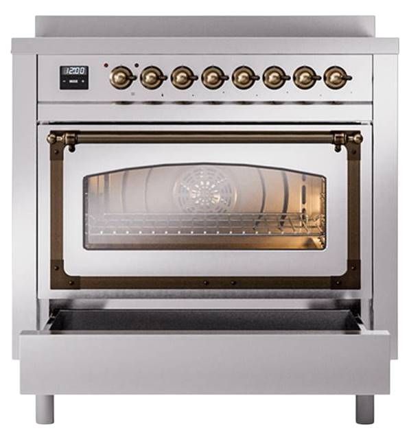Ilve® Nostalgie II Noblesse 36'' Stainless Steel Pro Style Induction Range with Burnished Trim-3